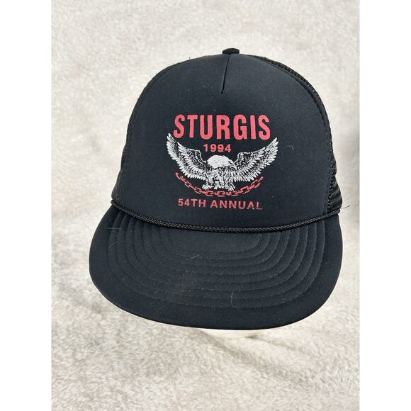 Sturgis VTG 1994 Black Trucker Hat Foam Eagle Snapback Nissin Cap - Picture 1 of 9